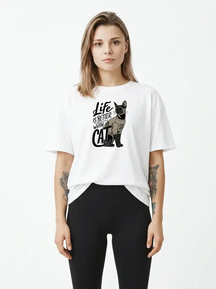 Life Is Better With Cats Oversized T-Shirt