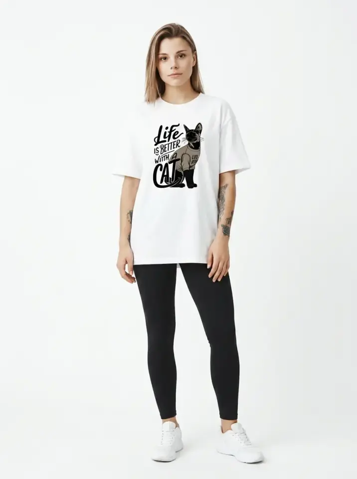 Life Is Better With Cats Oversized T-Shirt