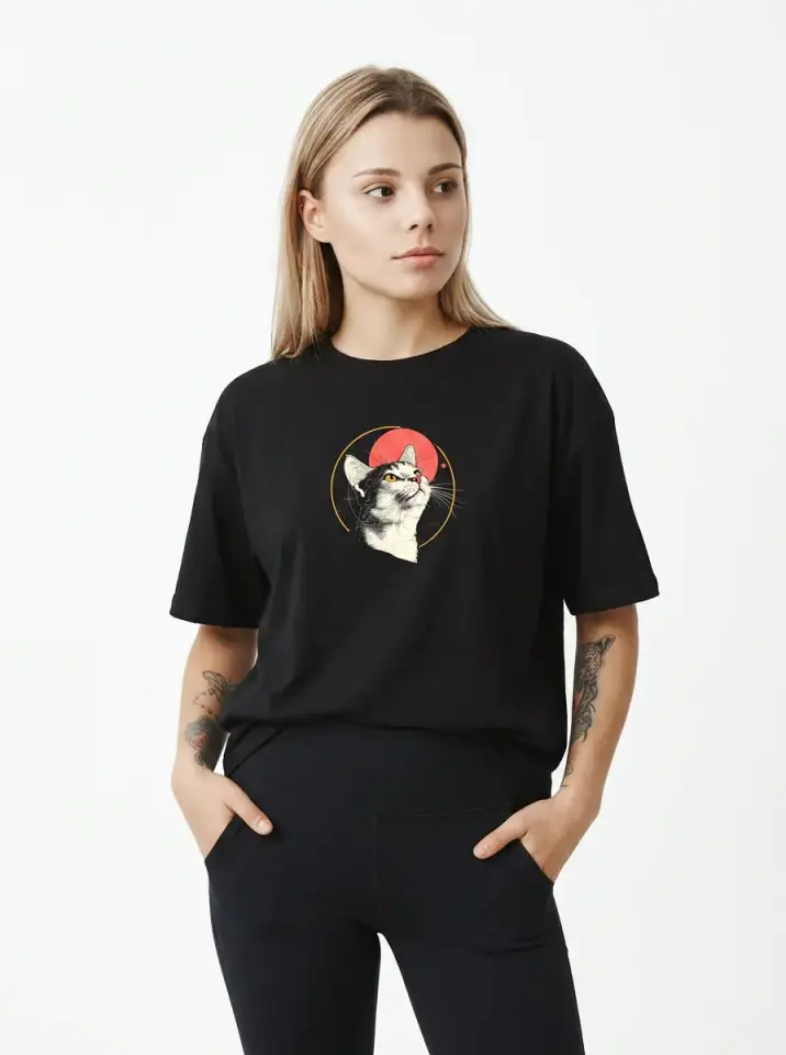 Retro Moon Cat Oversized T-Shirt