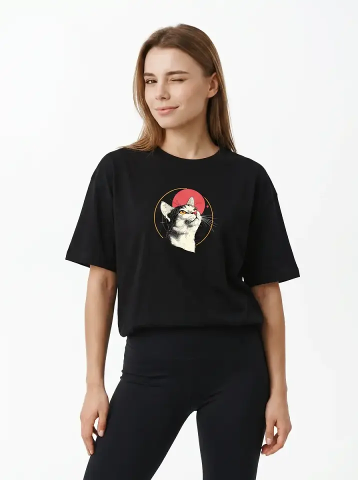 Retro Moon Cat Oversized T-Shirt