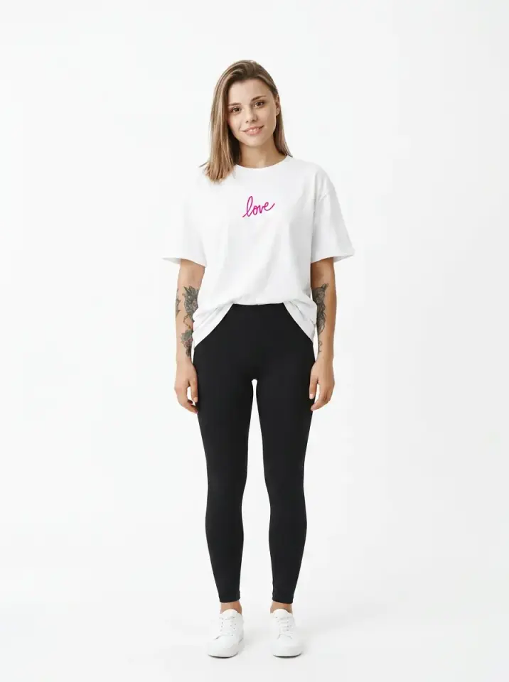 Love Script T-Shirt Oversized Beyaz Unisex