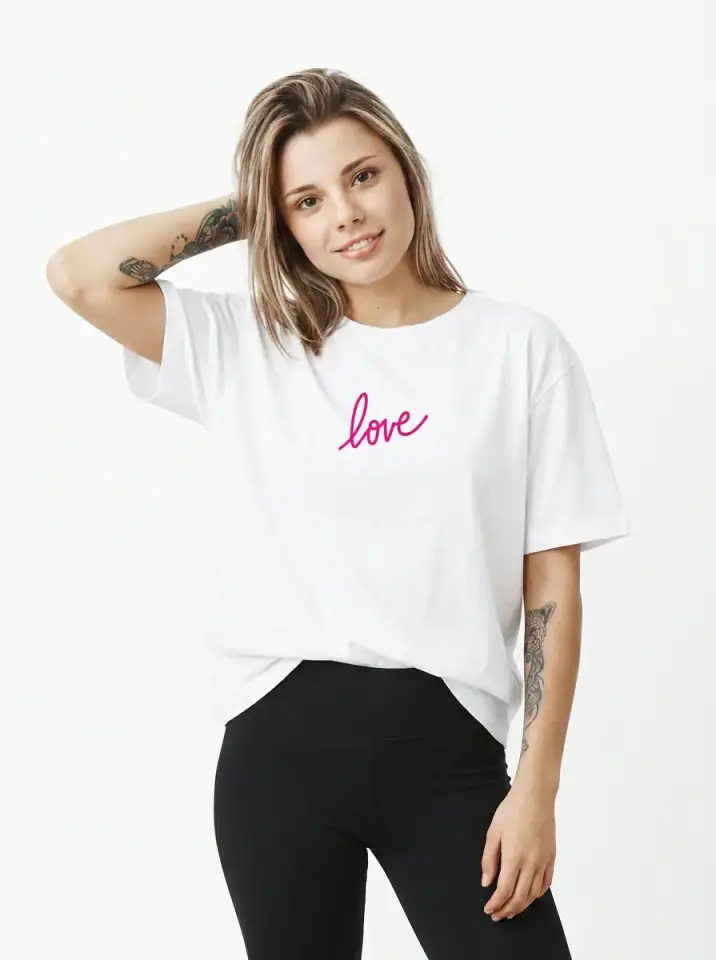 Love Script T-Shirt Oversized Beyaz Unisex